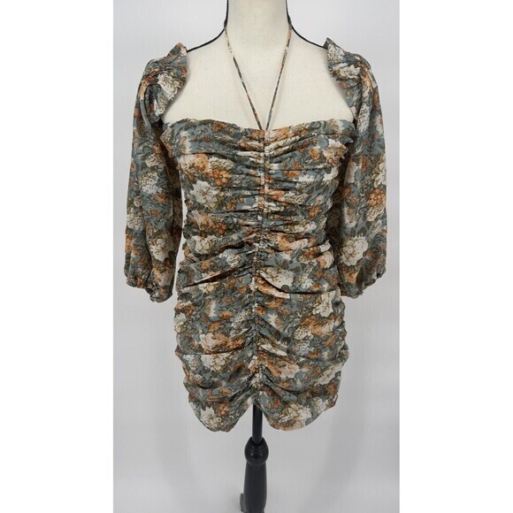 Hello Molly Basque Country Dress in Sage Floral Print Size 4 OffShoulder Sleeves - Picture 7 of 13